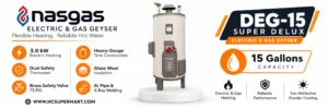 Nasgas DEG-15 Super Delux Electric & Gas Geyser